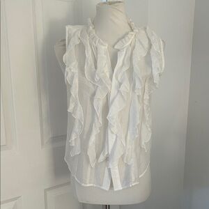 Zara White Ruffle Sleeveless Blouse